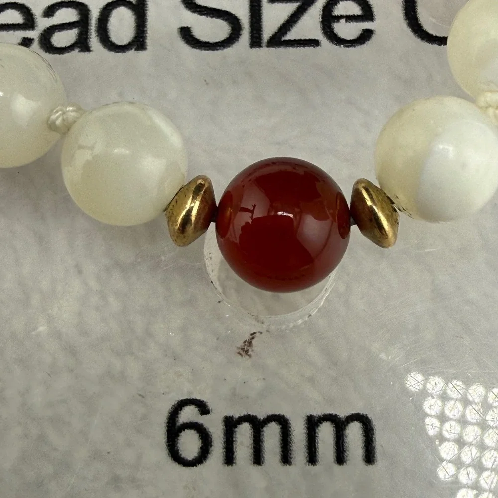 Vintage  Necklace Earring Set Red White Beaded Gold Tone 6mm 17